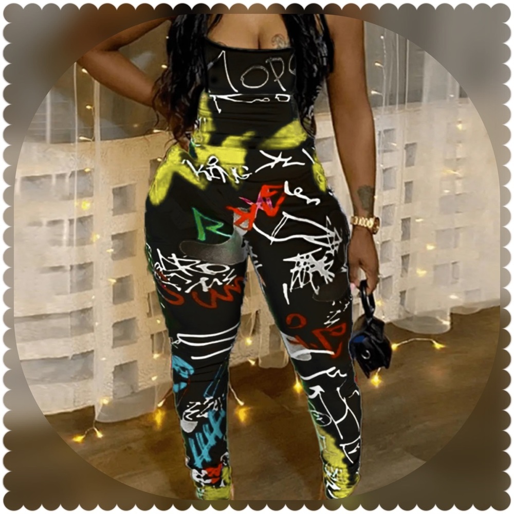 Backless black print jumpsuit plus size